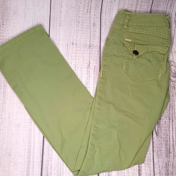 WÖRN Green Stretch Denim Back Flap Pocket Jeans Straight Leg size 4/27 - Picture 5 of 13